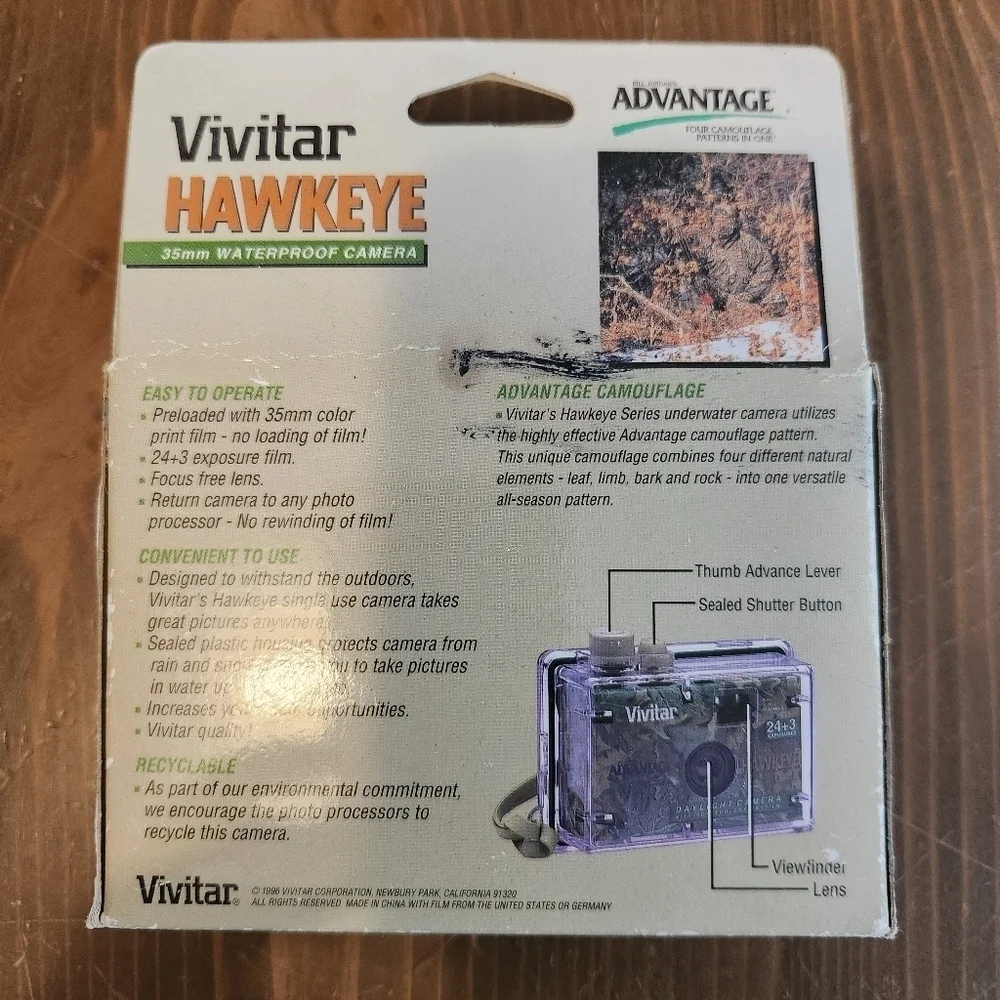 Vtg 90s Vivitar Hawkeye Waterproof Camera Single Use -Hunting - Brand New In Box